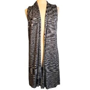 Joseph A Black White Open Front Sleeveless Duster Cardigan Sweater Size L